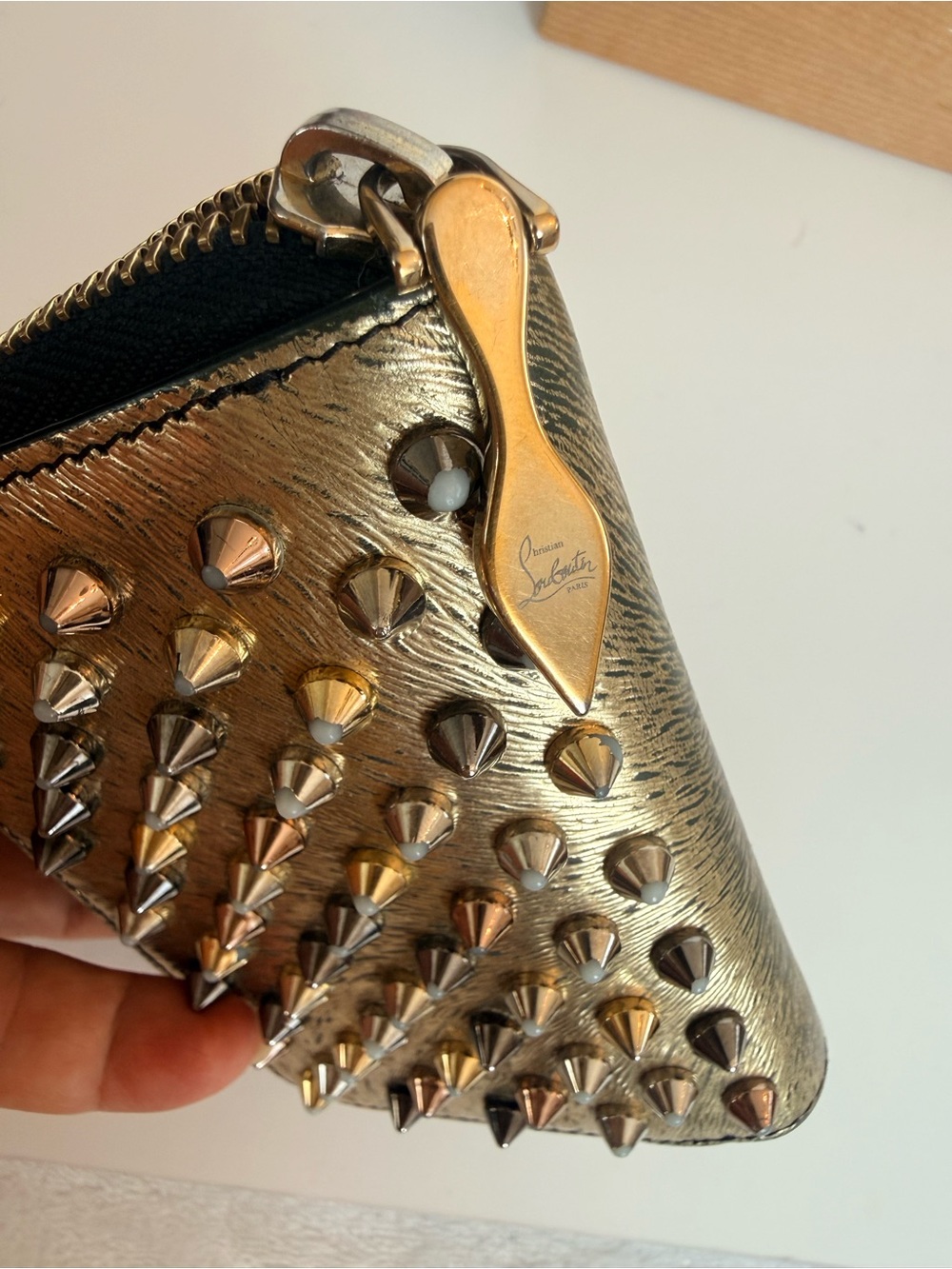 Christian Louboutin Gold Studded Card Case/Coin Zippy Wallet - Picture 8 of 10